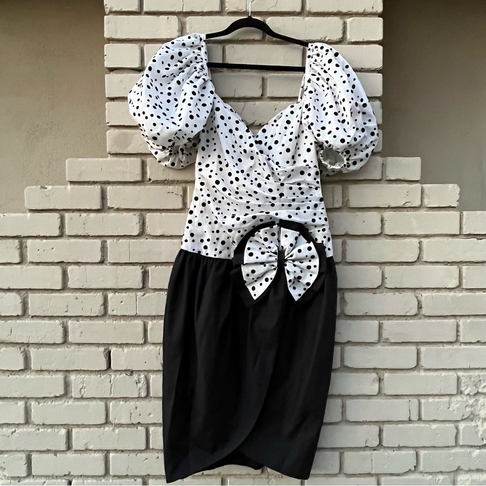 Vintage Cattiva by Maya Jornot 80s Polkadot Puff Sleeve Midi Dress - Size S/M